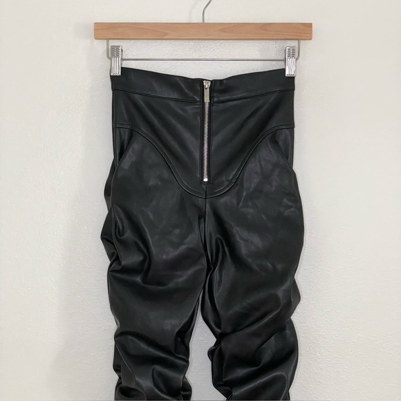 Maniere De Voir Tacked Vegan Leather Flared Trousers High Waist Pant Black 0 - Picture 7 of 16